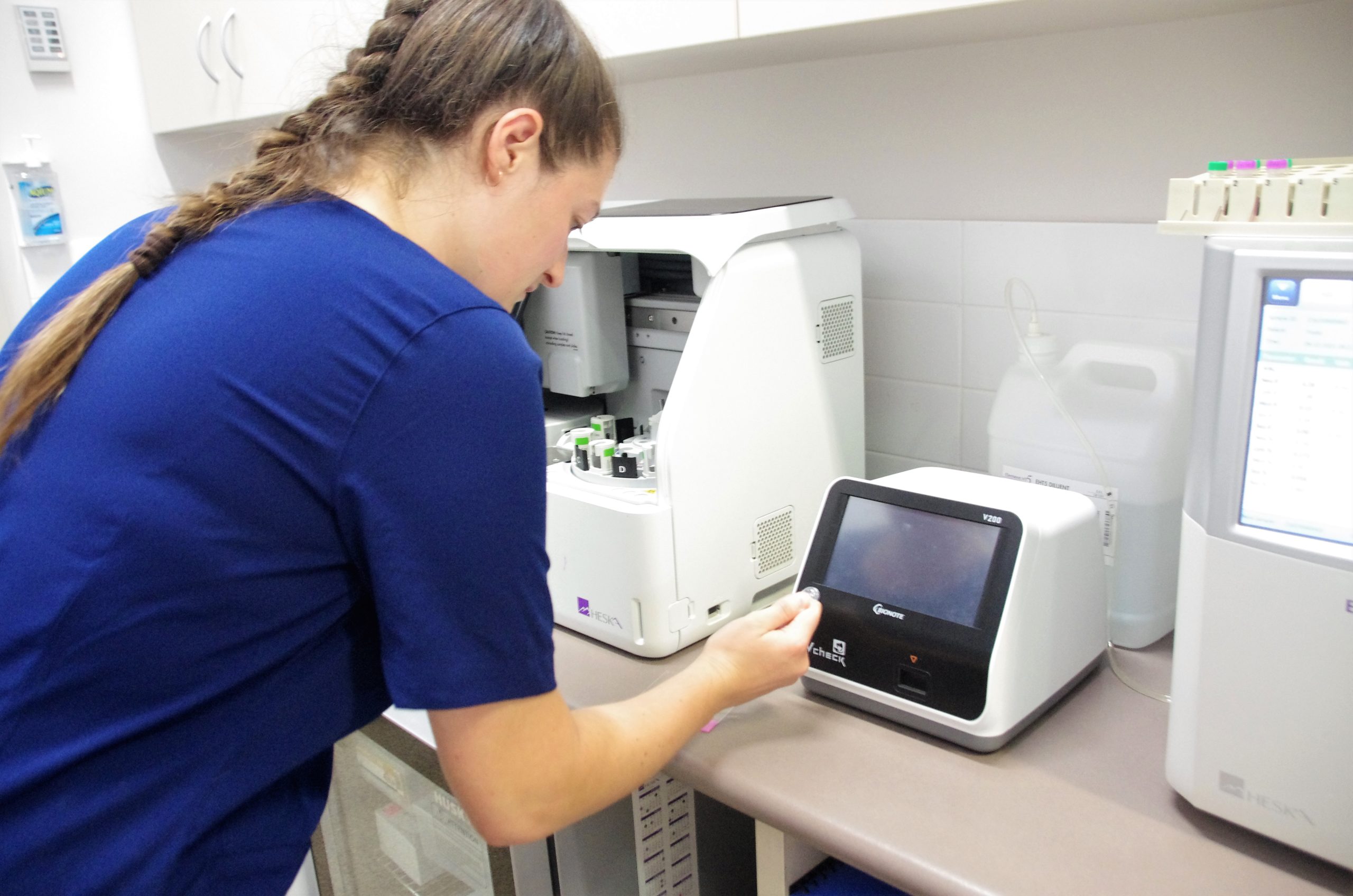 Nurse Lisa running some lab samples